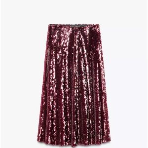 Zara Sequin Midi Red Skirt